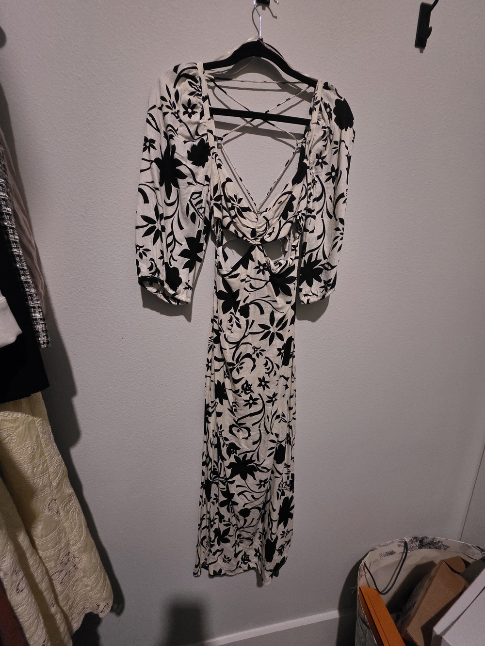 Zara Black and White Floral Midi Dress